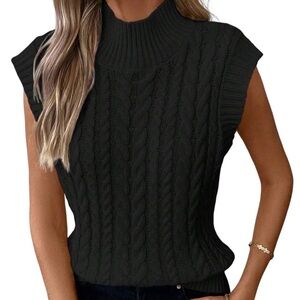 Cupcakes Cashmere Black Soft Cable Knit Mock Neck Sweater Vest Medium Poshmark